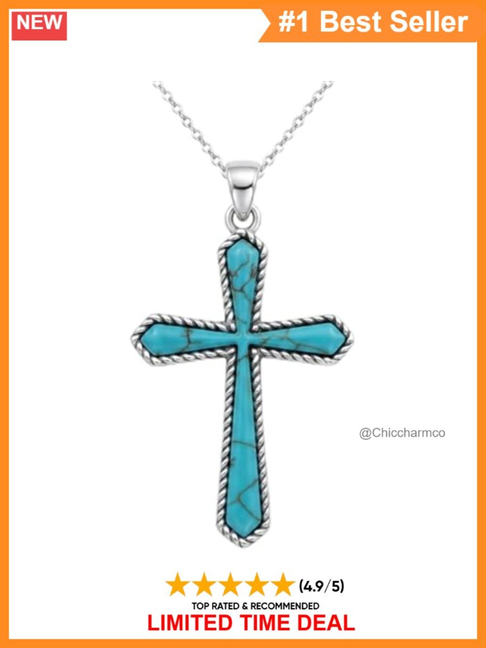 Turquoise Cross Necklace 925 Sterling Silver Pendant Vintage Religious Western
